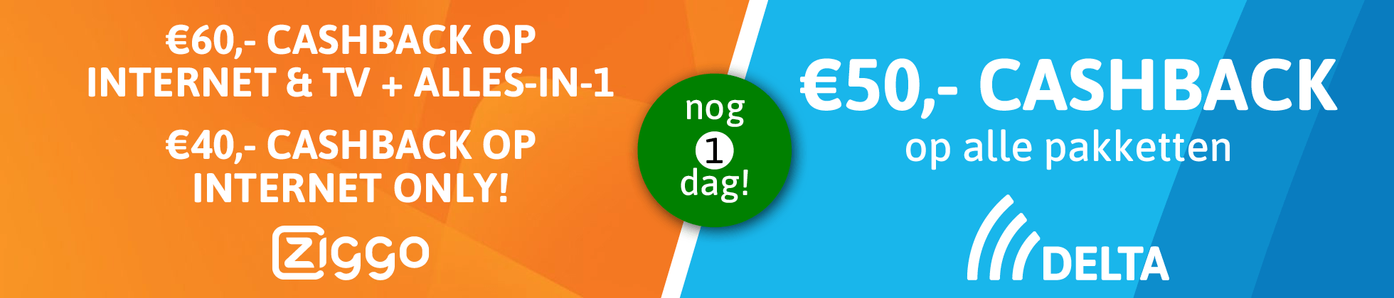 DELTA & Ziggo cashback actie - juni - nog 1 dag